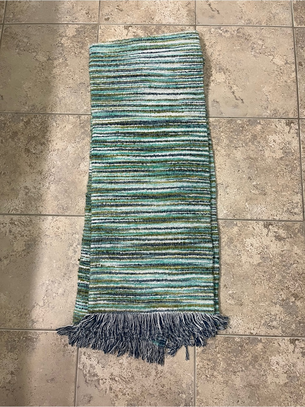 Anthropologie Fringed Ines Throw Blanket Green Blue NWT